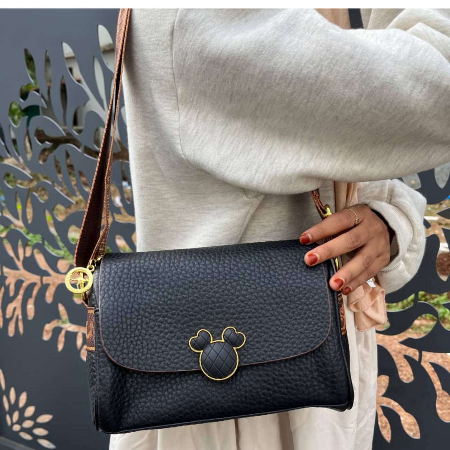 Trendy Black Textured PU Leather Crossbody Sling Bag