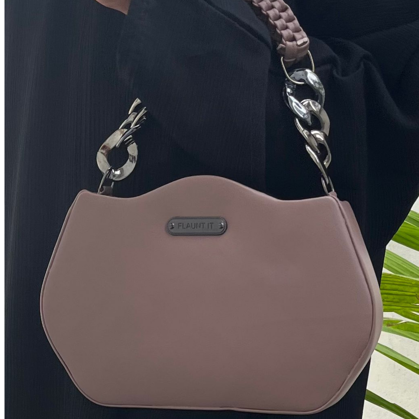 Modern Taupe Handbag with Braided Handle