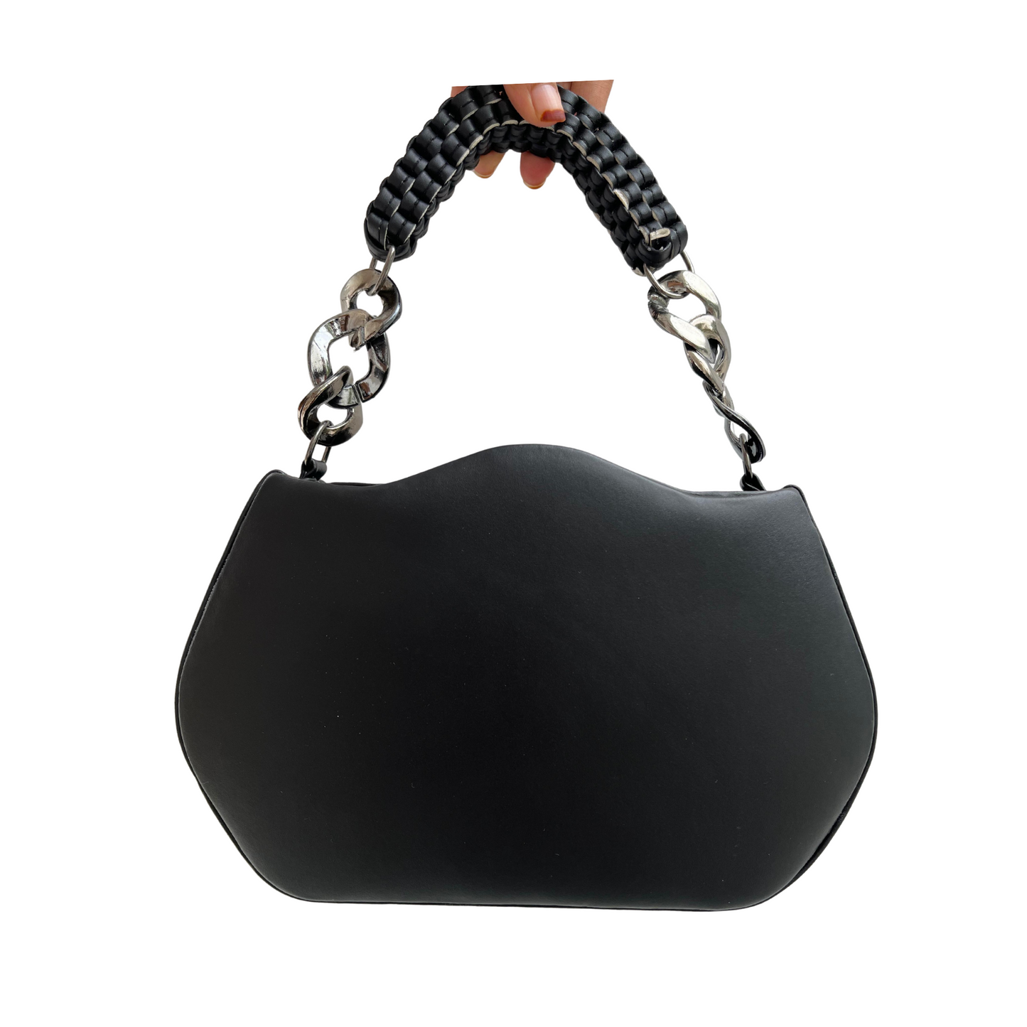 Black Faux Leather Shoulder Bag