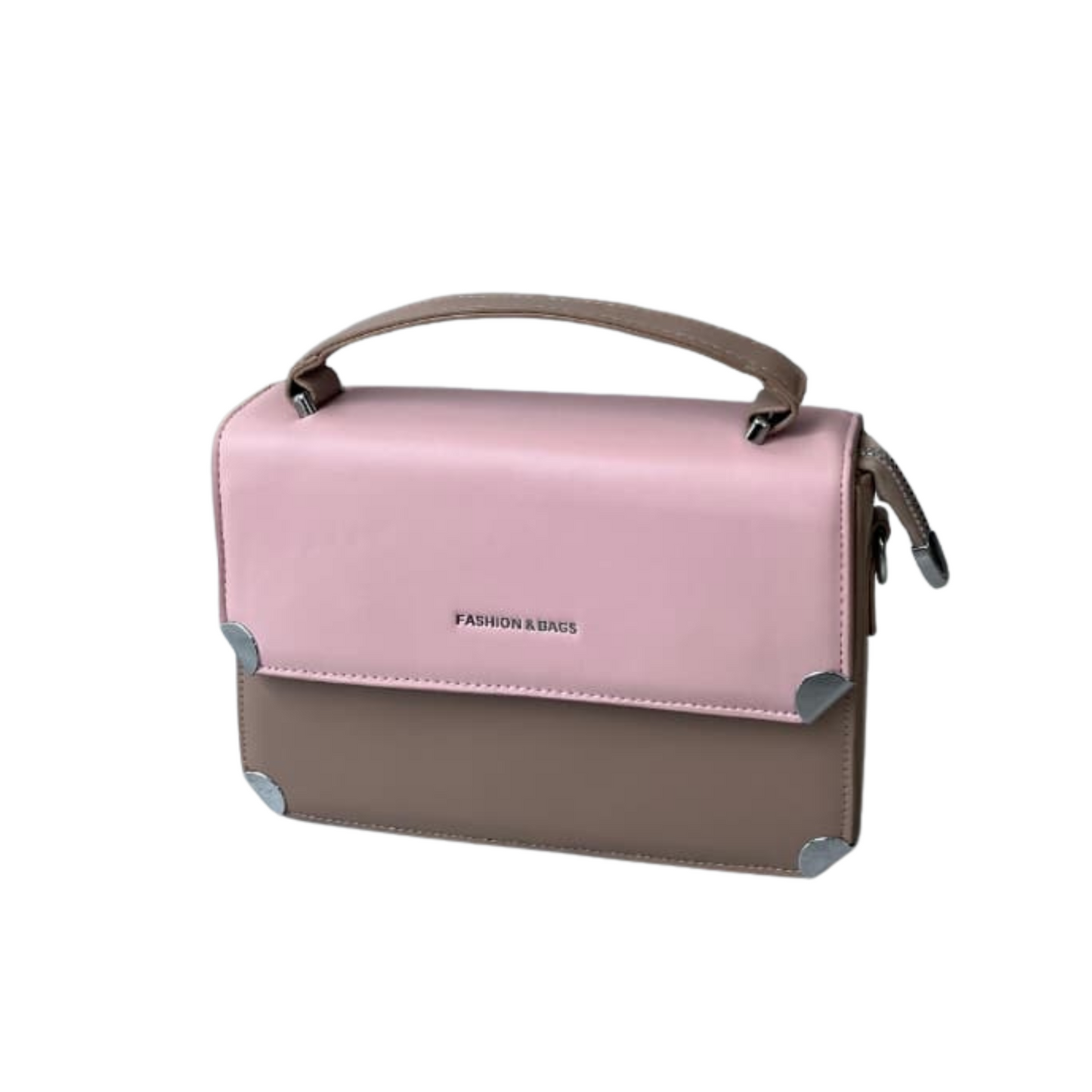 Trendy Pink & Taupe Color Block Handbag