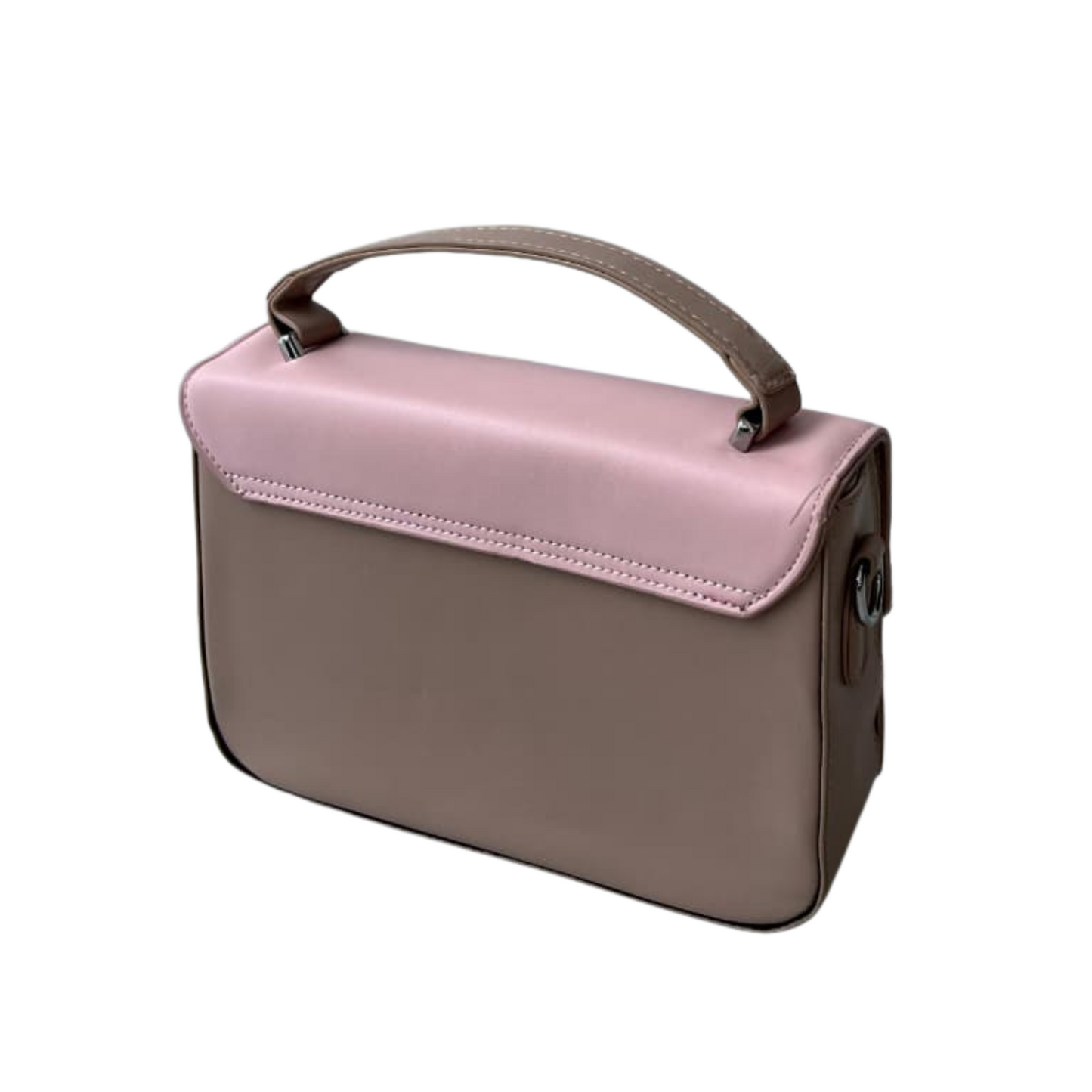 Trendy Pink & Taupe Color Block Handbag