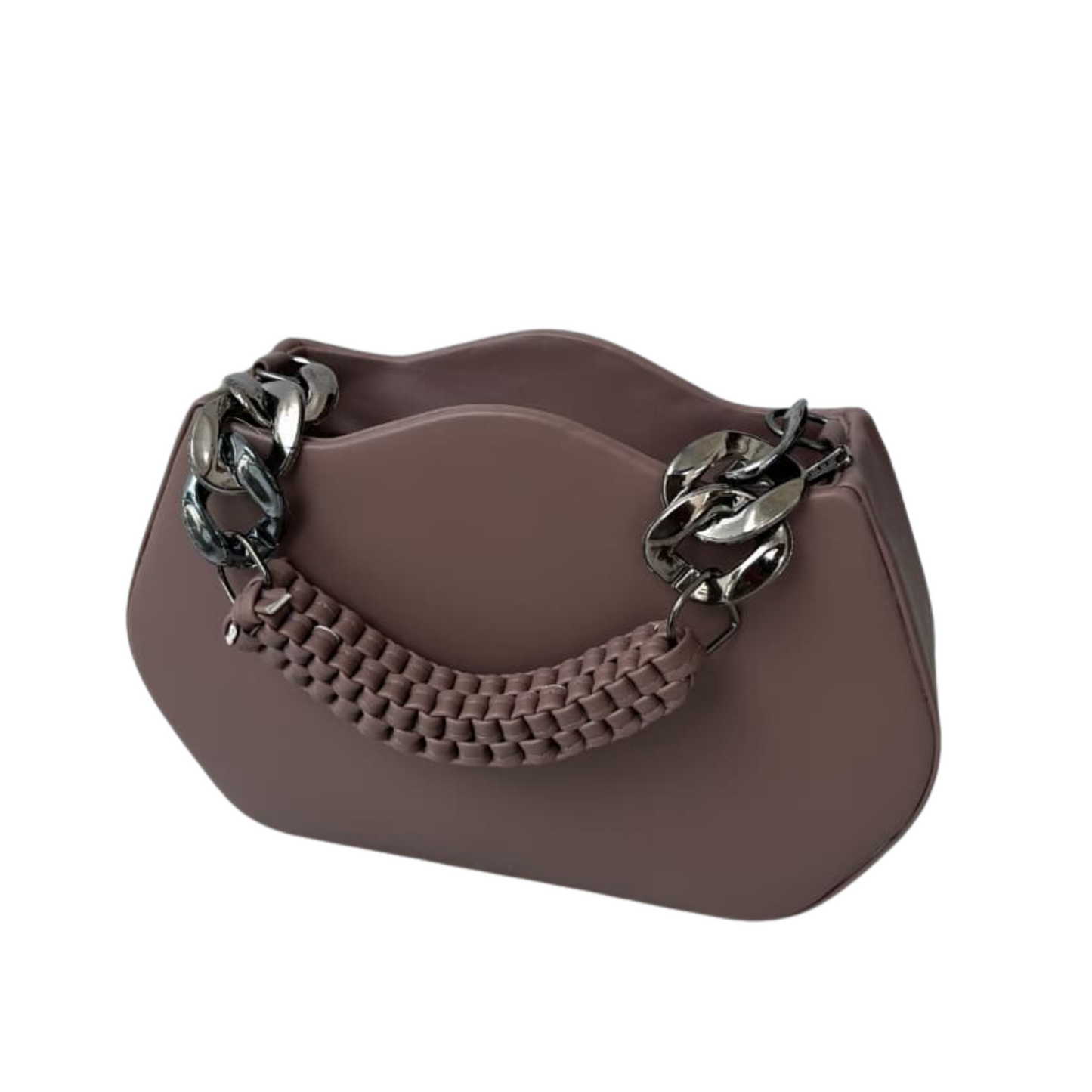 Modern Taupe Handbag with Braided Handle