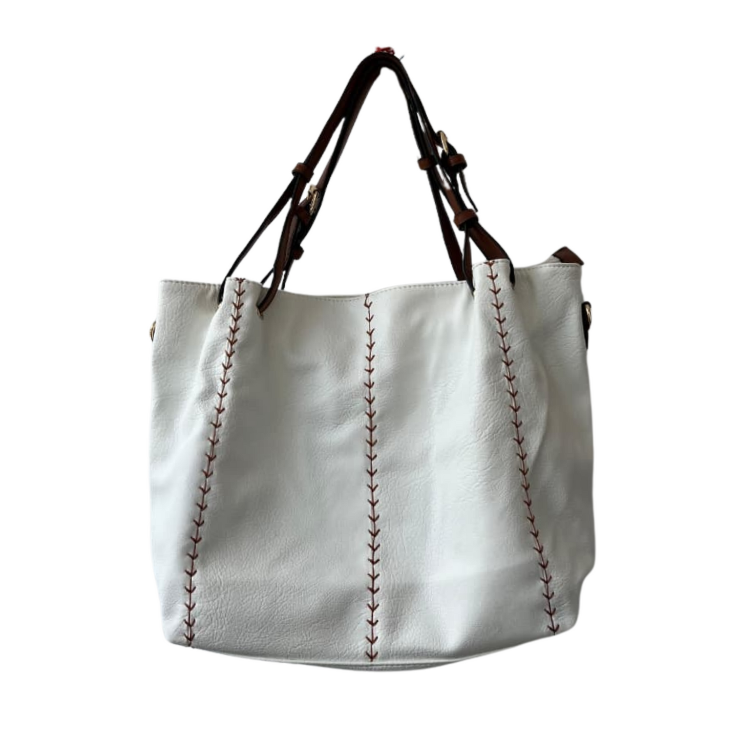 Premium Leather Large White Tote Bag