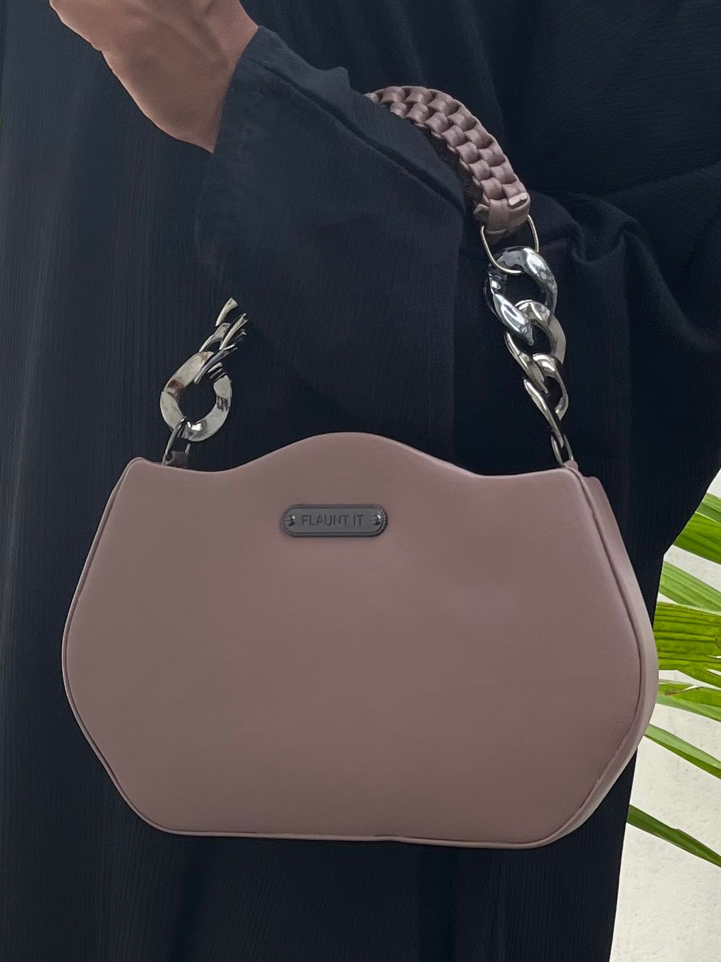Modern Taupe Handbag with Braided Handle