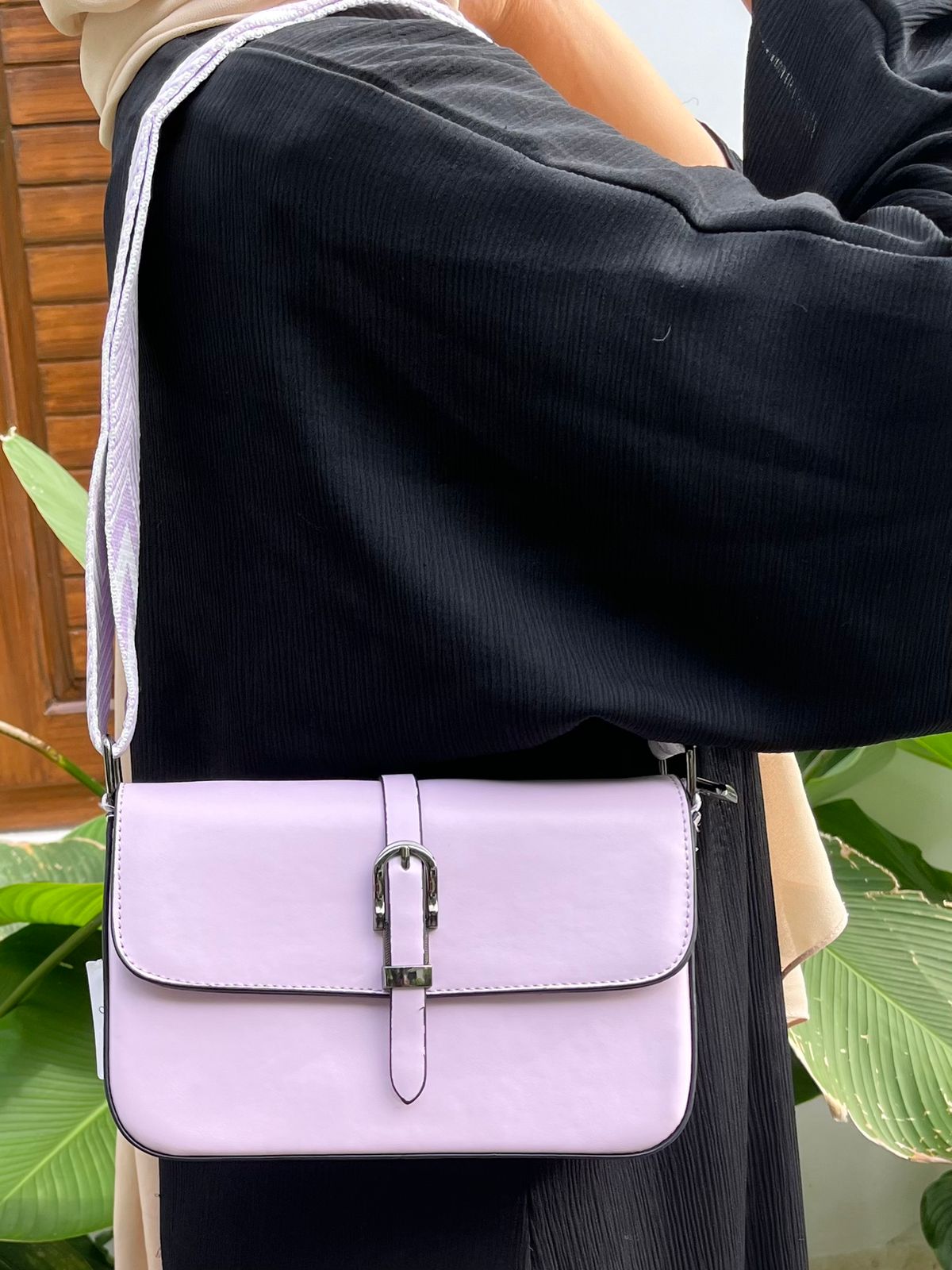 Elegant Light Pink PU Leather Sling Bag