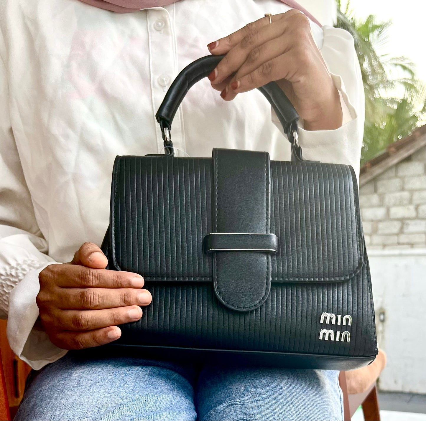 Classic Black PU Leather Top Handle Handbag