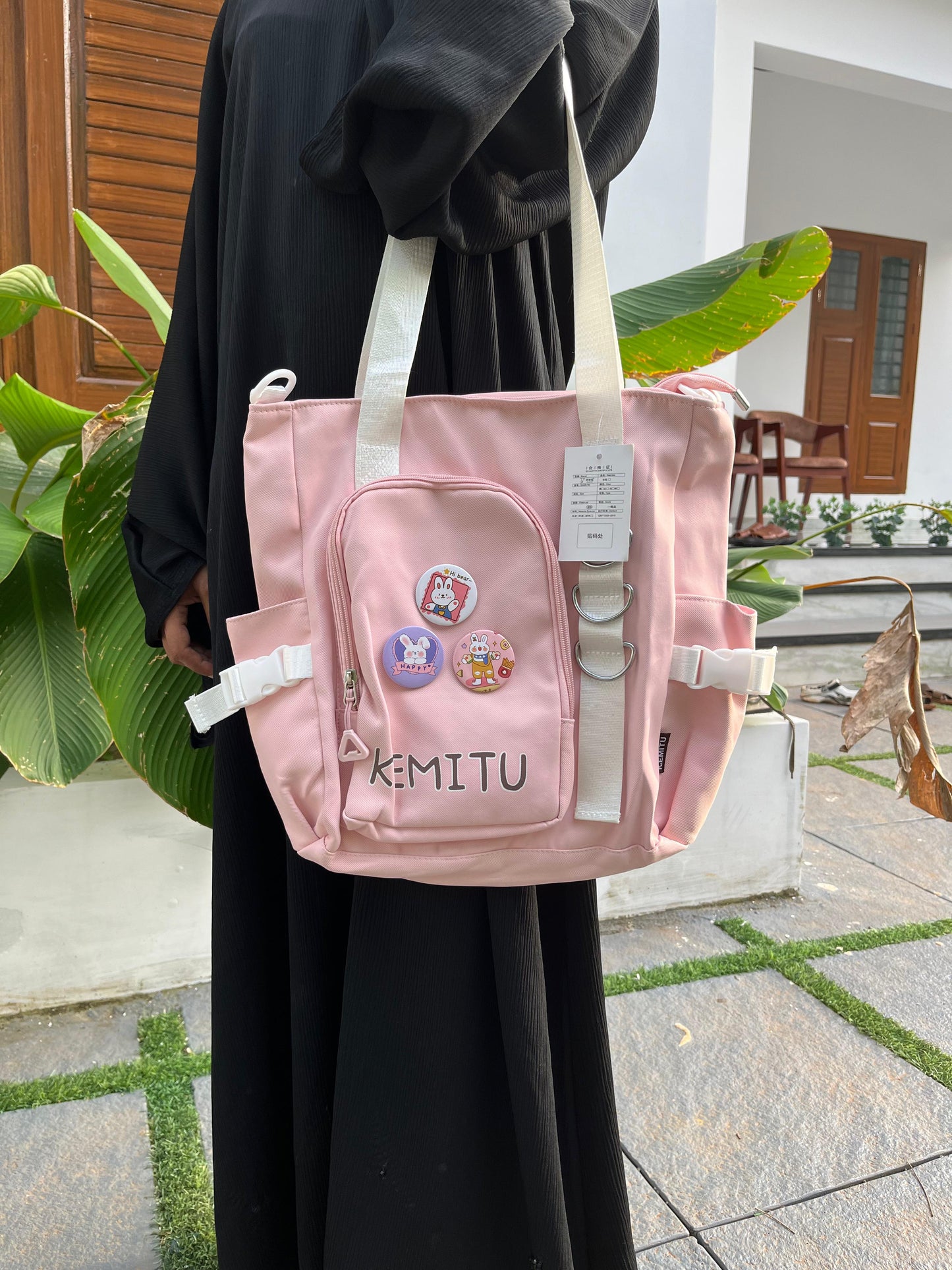 Pink KEMITU Canvas Tote Bag
