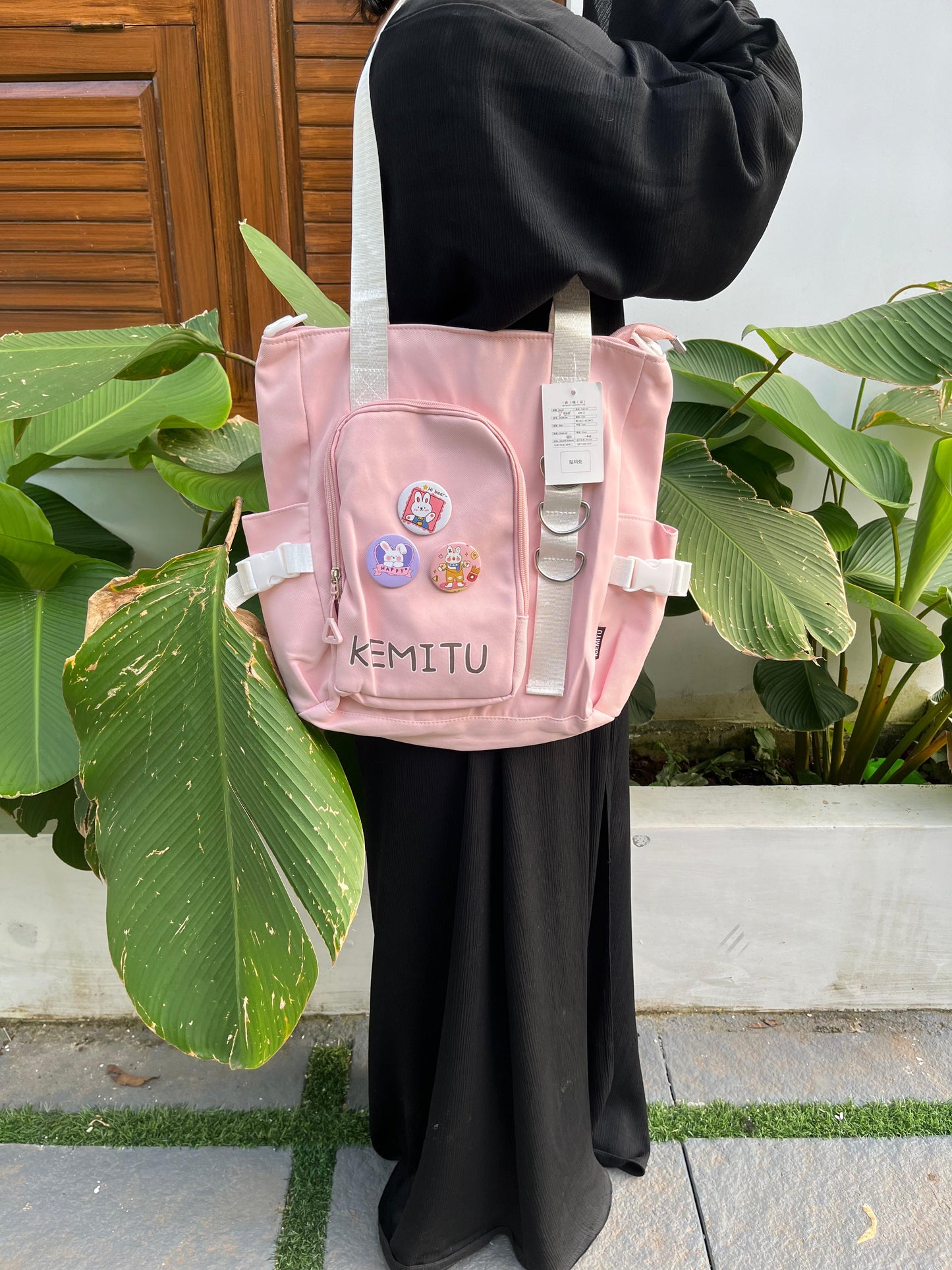 Pink KEMITU Canvas Tote Bag