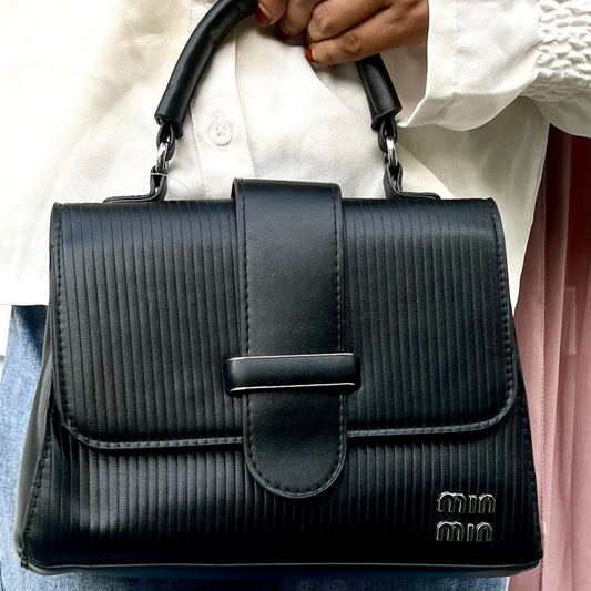 Classic Black PU Leather Top Handle Handbag