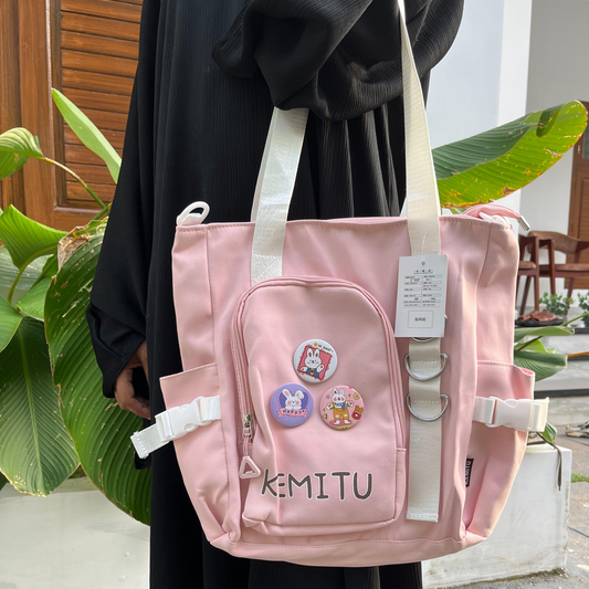 Pink KEMITU Canvas Tote Bag