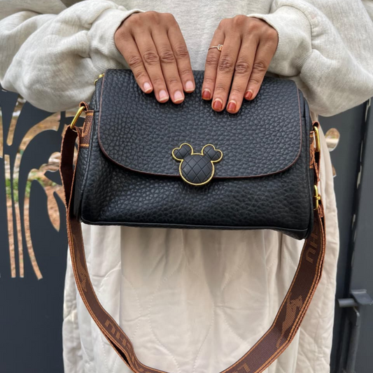 Trendy Black Textured PU Leather Crossbody Sling Bag