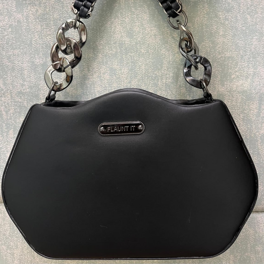 Black Faux Leather Shoulder Bag